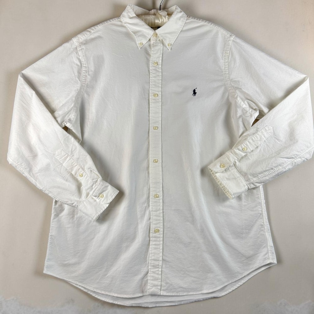 Polo Ralph Lauren Garment Dyed Mens XL White Oxford Shirt Long Sleeve